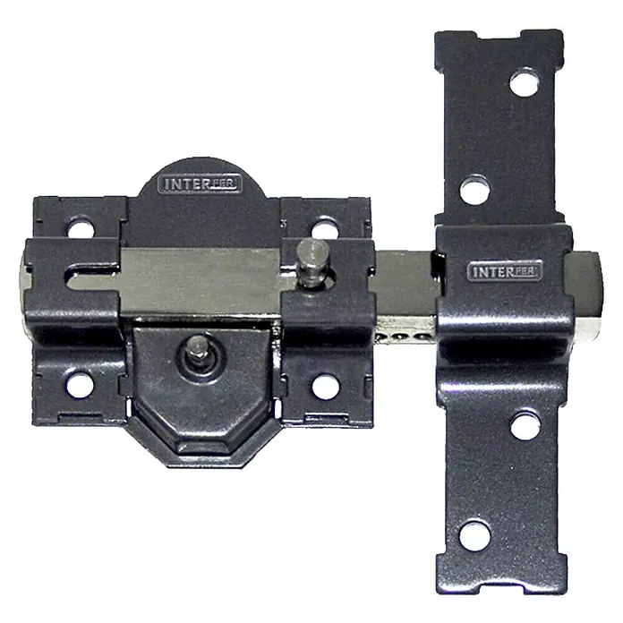 Interfer Cerrojo 31 - 142 x 148 x 36 mm, Número de llaves: 5 ud., Pintado - Cerradura para portón Interfer: Pestillo negro resistente con cerrojo plateado para el cierre seguro de portones y puertas exteriores.