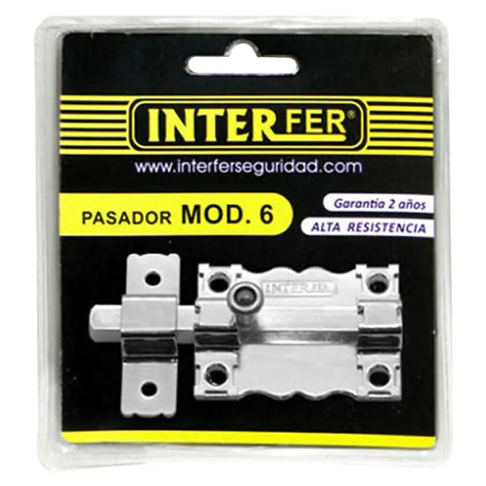 Interfer Cerrojo 6 - L x An x Al: 24 x 85 x 50 mm, Cromo - Un cerrojo para puerta Interfer, Modelo 6, empaquetado, con garantía de 2 años y alta resistencia para mayor seguridad.
