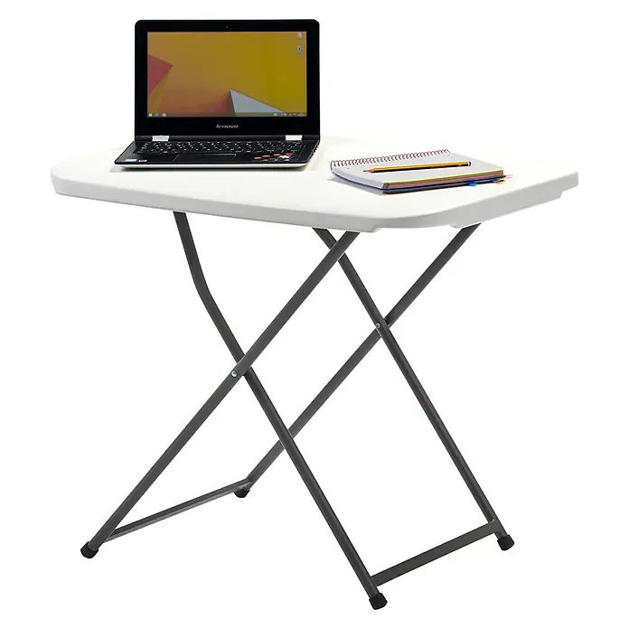 Mesa de jardín Alan - L x An x Al: 75 x 50 x 73 cm, HDPE/Acero, Blanco roto - La mesa plegable con un portátil y un bloc de notas, ideal para trabajar de forma flexible. Proporciona una superficie práctica.