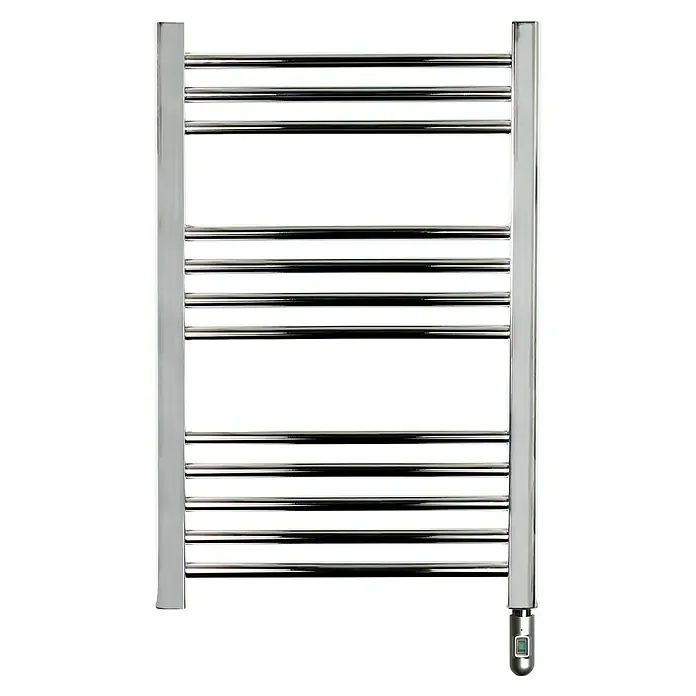 Rointe Radiador toallero eléctrico Elba Pro - An x Al: 50 x 77 cm, 300 W, Cromo - Imagen de un elegante toallero eléctrico cromado con elementos calefactores horizontales y paneles laterales rectangulares.