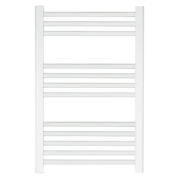 Rointe Radiador toallero Elba Aqua - An x Al: 50 x 77 cm, 299 W, Blanco - Un toallero blanco con múltiples barras horizontales y soportes laterales verticales.