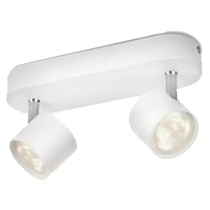 Philips LED-Wandstrahler myLiving - 6 W, L x B x H: 60 x 198 x 82 mm, Weiß, Warmweiß - Weiße Deckenleuchte mit zwei verstellbaren LED-Spots und silberfarbenen Halterungen.