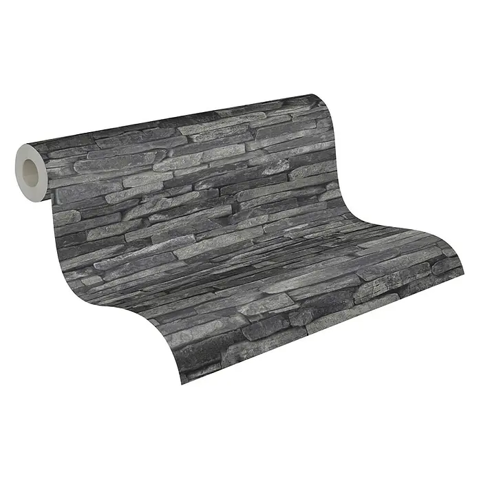 A.S. Création Elements Vliestapete Bruchsteinmauer - Grau/Schwarz, Steinoptik, 10,05 x 0,53 m - Rolle grauer Steinwandtapete. Elegantes Design mit realistischer Steinoptik, ideal für moderne Innenräume und zur Wandgestaltung für ein einzigartiges Ambiente.