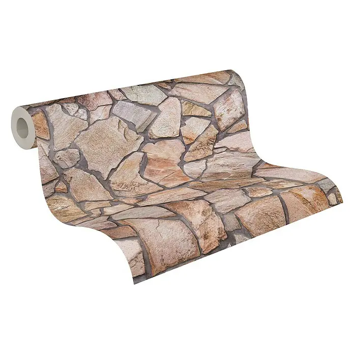 A.S. Création Elements Vliestapete Bruchstein - Beige/Braun/Grau, Steinoptik, 10,05 x 0,53 m - Eine Rolle Tapete mit einem Mauersteinmuster. Ideal für ein rustikales Ambiente mit Steindekor für Wände und Räume mit Natursteinoptik.