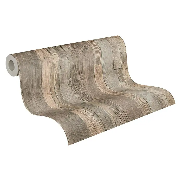 A.S. Création Elements Vliestapete - Braun/Beige, Holzoptik, 10,05 x 0,53 m - Eine Rolle Tapete in Holzoptik mit braunen Farbtönen für eine natürliche Wandgestaltung.