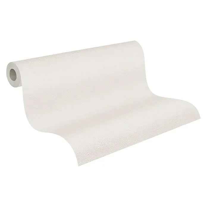 A.S. Création Industrial Vliestapete - Creme, Uni, 10,05 x 0,53 m - Nahaufnahme einer Rolle weißer Vliestapete mit feiner Textur, ideal für eine moderne und elegante Wandgestaltung im Innenbereich.