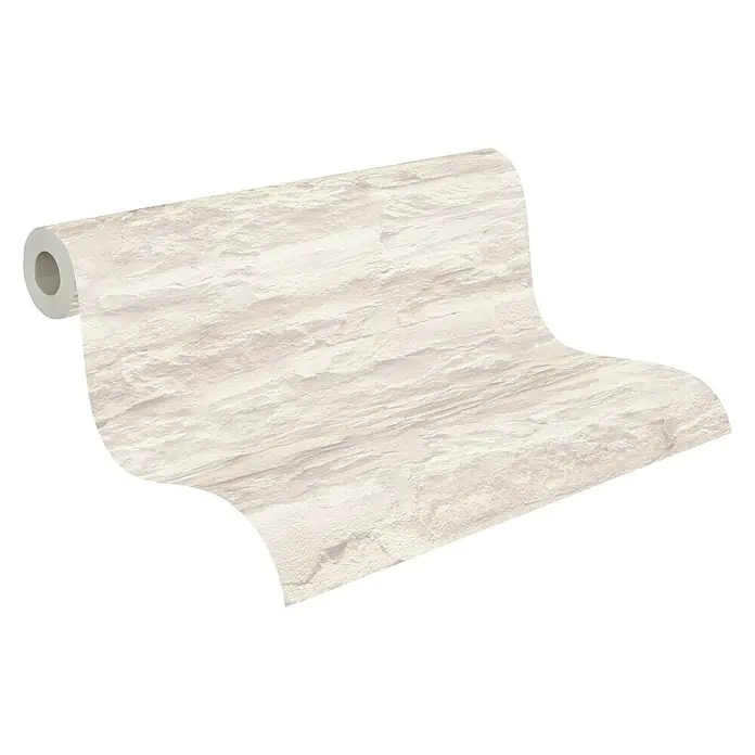 A.S. Création Elements Vliestapete - Creme/Weiß, Steinoptik, 10,05 x 0,53 m - Eine Rolle weißer Tapete mit Steinmuster, die eine natürliche und elegante Wandgestaltung ermöglicht. Ideal für moderne und klassische Interieurs.