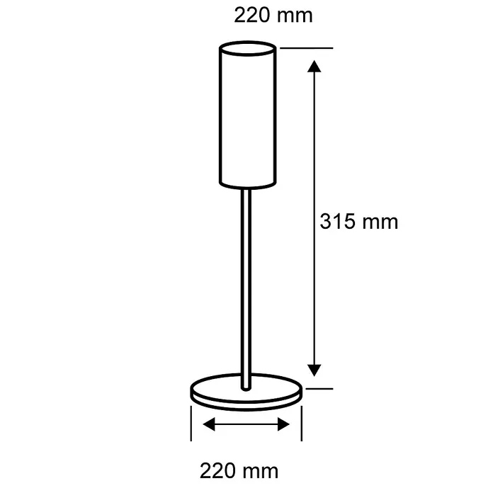 Paulmann Neordic Tischleuchte Berit - 20 W, Hellbraun, E27 - Skizze einer Stehlampe mit den Maßen 220 mm Durchmesser und 315 mm Höhe.