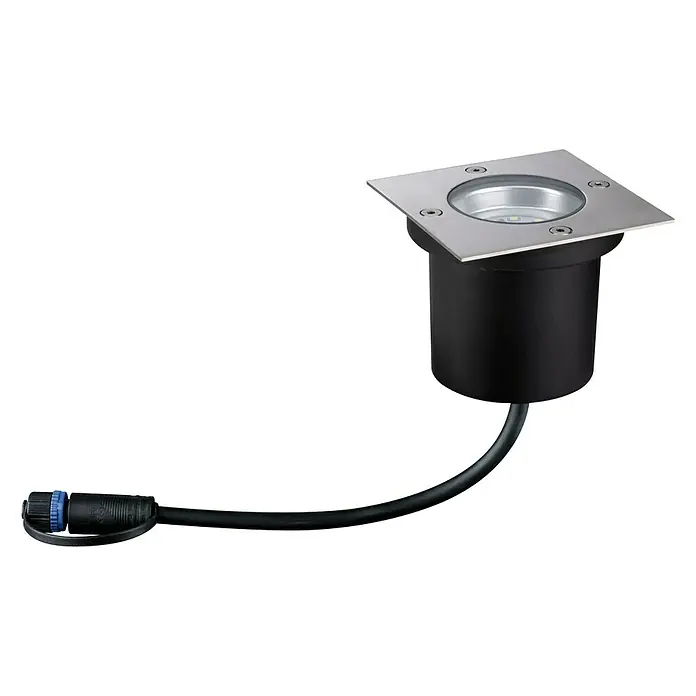 Paulmann Plug & Shine Bodeneinbauleuchte - 3,6 W, Warmweiß, IP65, Quadratisch - Bodenleuchte mit quadratischer Edelstahlblende und schwarzem Gehäuse mit Kabel.