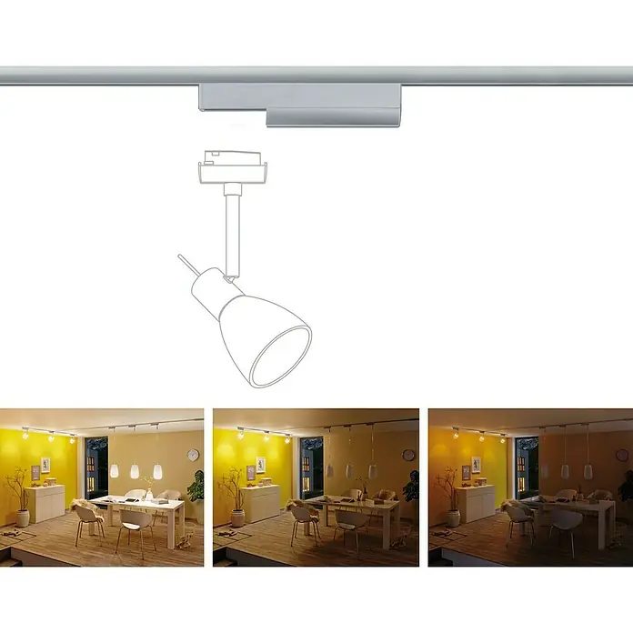 Paulmann URail Controlador - Potencia máx.: 50 W, Plástico, L x An x Al: 5 x 2 x 16,6 cm - Imagen de producto de un foco de carril moderno, mostrando funcionalidad y diseño elegante para iluminar espacios habitables.