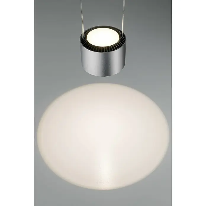 Paulmann URail Lámpara colgante LED Aldan - 16 W, Cromado mate, Altura: 8,5 cm, Intensidad regulable - Elegante lámpara colgante LED con un diseño cilíndrico. La lámpara está hecha de aluminio y emite un haz de luz brillante y enfocado.