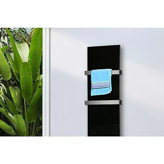 Szagato Designheizkörper Montevideo - B x H: 470 x 1.800 mm, Schwarz, Mit 2 Handtuchhalter (50 mm) - Detailaufnahme