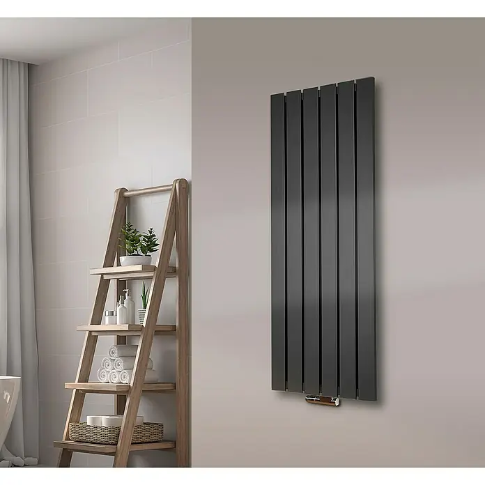 Szagato Designheizkörper Peking - B x H: 470 x 1.200 mm, Wärmeleistung bei Vorlauftemperatur von 75 °C (D: 50): 799 W, Moonstone-Grau, Ohne Handtuchhalter - Moderner, vertikaler Heizkörper in Anthrazitgrau, der Wärme und Stil in jedes Badezimmer bringt. Das schlanke Design passt perfekt zu zeitgemäßen Einrichtungen.