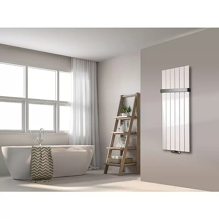 Szagato Designheizkörper Peking - B x H: 470 x 1.200 mm, Wärmeleistung bei Vorlauftemperatur von 75 °C (D: 50): 799 W, Weiß, Mit 1 Handtuchhalter (50 mm) - Stimmungsaufnahme