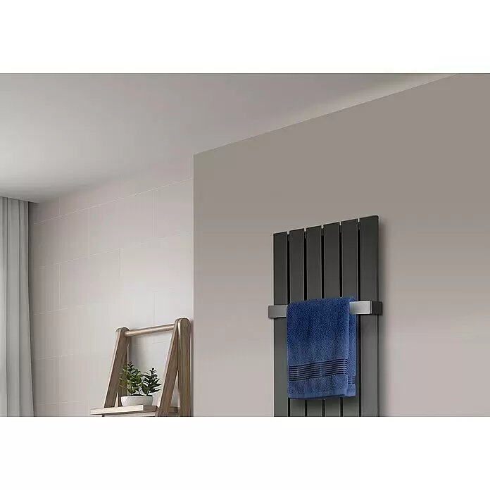 Szagato Designheizkörper Peking - B x H: 470 x 1.200 mm, Wärmeleistung bei Vorlauftemperatur von 75 °C (D: 50): 799 W, Moonstone-Grau, Mit 1 Handtuchhalter (50 mm) - Detailaufnahme