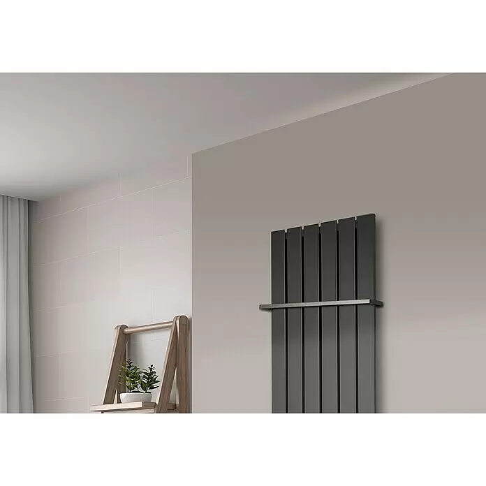 Szagato Designheizkörper Peking - B x H: 470 x 1.200 mm, Wärmeleistung bei Vorlauftemperatur von 75 °C (D: 50): 799 W, Moonstone-Grau, Mit 1 Handtuchhalter (15 mm) - Detailaufnahme