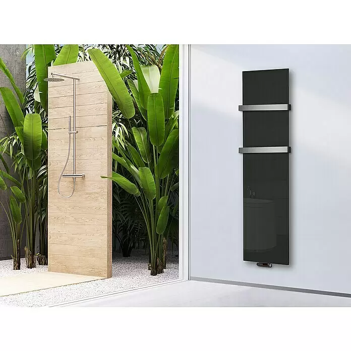 Szagato Designheizkörper Montevideo - B x H: 470 x 1.800 mm, Grau, Silber, Mit 2 Handtuchhalter (50 mm) - Stimmungsaufnahme