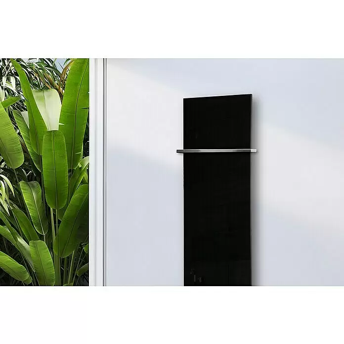 Szagato Designheizkörper Montevideo - B x H: 470 x 1.800 mm, Schwarz, Mit 1 Handtuchhalter (15 mm) - Detailaufnahme