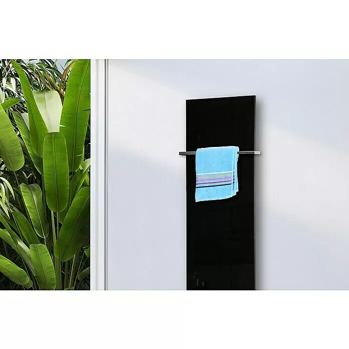 Szagato Designheizkörper Montevideo - B x H: 470 x 1.800 mm, Schwarz, Mit 1 Handtuchhalter (15 mm) - Detailaufnahme