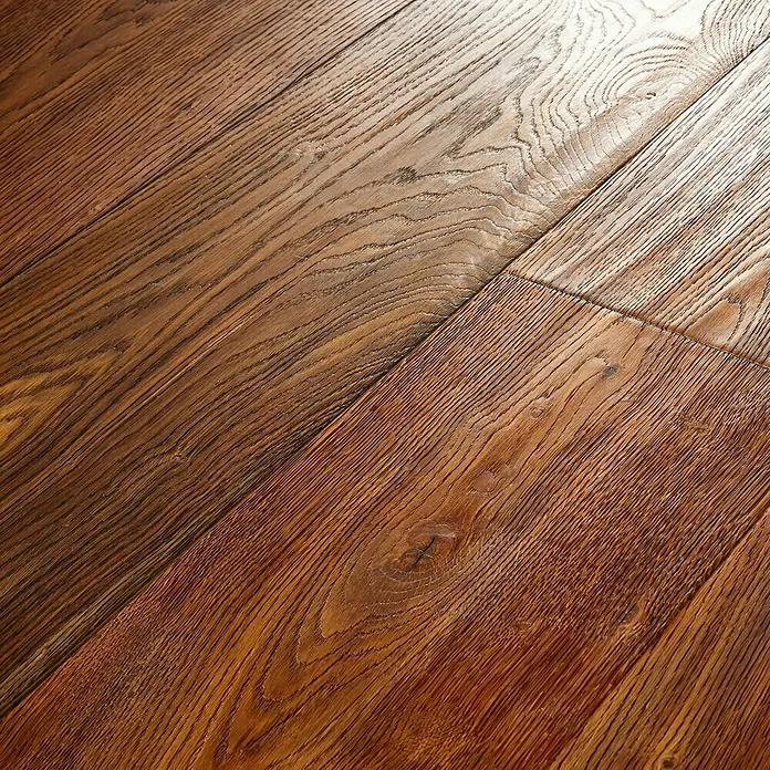 Parkett - Eiche Rosenheim, Landhausdiele, 2.200 x 260 x 15 mm - Nahaufnahme eines Laminatbodens mit Maserung und Textur. Perfekt für die stilvolle Inneneinrichtung mit Holzoptik für jeden Raum.