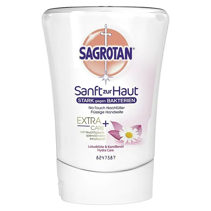 Sagrotan No-Touch Flüssigseife - Kamille & Lotus, 250 ml, Nachfüllflasche - Sagrotan Sanft zur Haut Handseife: Flüssige Handseife mit Lotusblüte und Kamillenöl für sanfte und feuchtigkeitsspendende Reinigung.