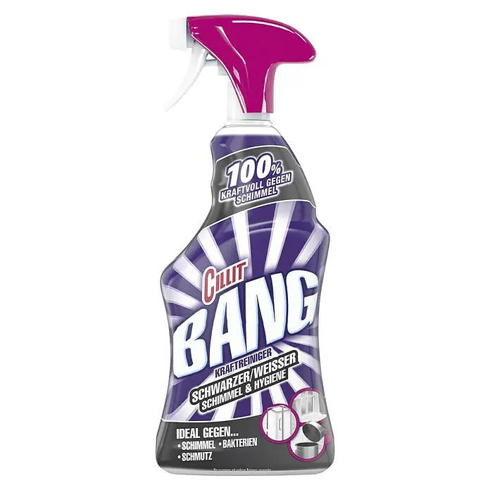 Cillit Bang Kraftreiniger Schimmel & Hygiene - 750 ml, Sprühflasche - Abbildung einer Cillit Bang-Sprühflasche zur Reinigung, wirksam gegen Schimmel, Bakterien und Schmutz für ein sauberes Zuhause.