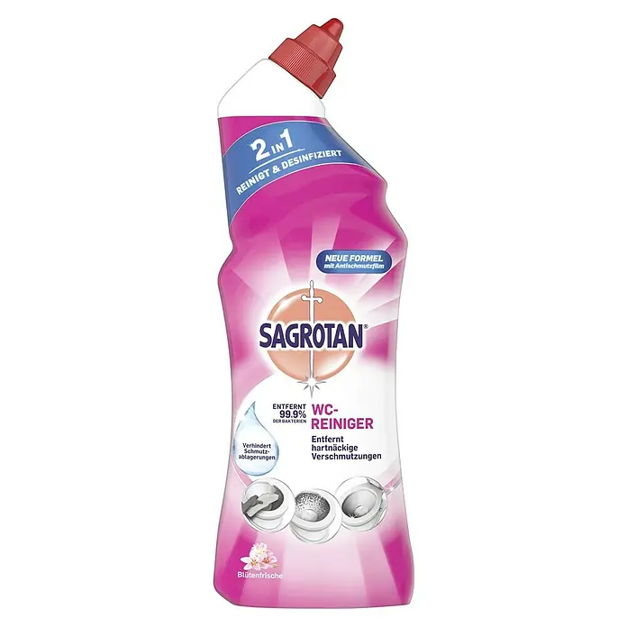 Sagrotan WC-Reiniger - Blütenfrische, 750 ml, Flasche - Sagrotan WC-Reiniger 2in1 Blütenfrische, reinigt und desinfiziert. Entfernt 99,9% der Bakterien und verhindert Schmutzablagerungen.