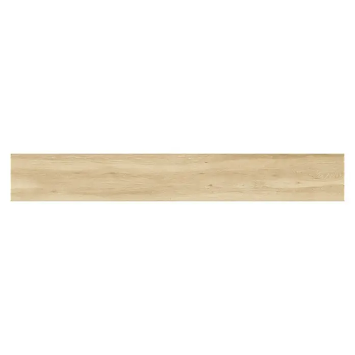 Pavimento porcelánico Atelier - 22,5 x 119,5 cm, Natural, Mate, Rectificado - Primer plano de una baldosa cerámica beige alargada con patrones de grano sutiles, ideal para diseños de suelos modernos.