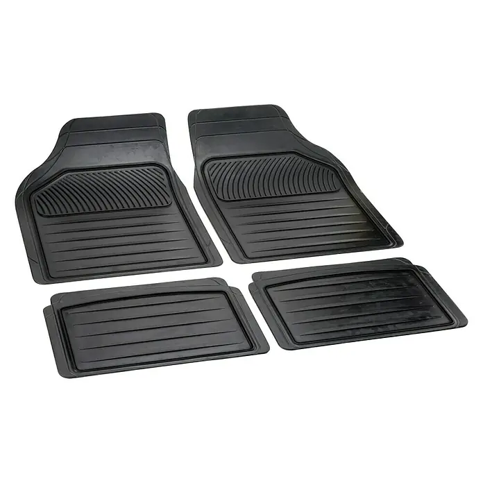 Juego de alfombrillas para coche Universal - 4 pzs., Negro - Alfombrillas negras de goma para coche, duraderas y fáciles de limpiar, protegen el interior del vehículo de la suciedad y el desgaste.