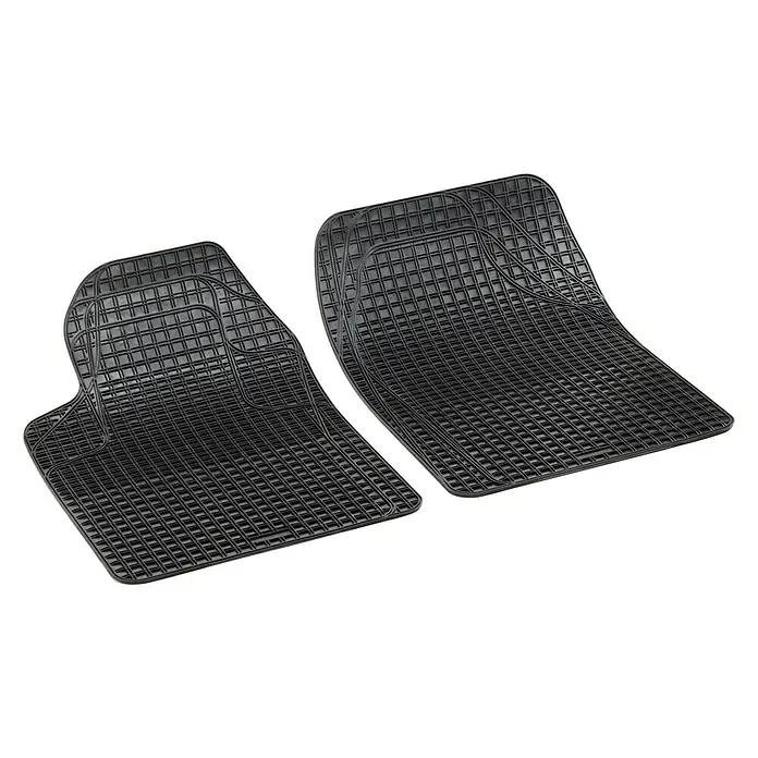 Juego de alfombrillas para coche Line - 4 pzs., Negro - Dos alfombrillas negras de goma para coche con relieve cuadrado para interiores de vehículos, manteniendo el suelo limpio y protegido.