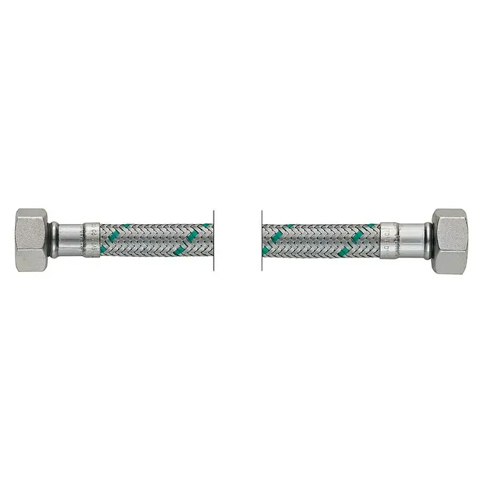 Panzerschlauch Flexo - ½″, Länge: 50 cm - Flexibler Wasseranschlussschlauch mit Edelstahlumflechtung und grünen Akzenten, ideal für Sanitärinstallationen.