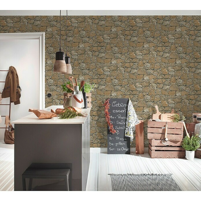 A.S. Création Elements Vliestapete Bruchsteine (Beige/Braun/Schwarz, Steinoptik, 10,05 x 0,53 m) | BAUHAUS