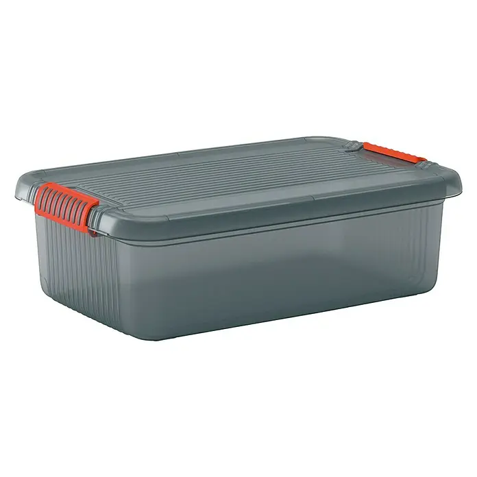KIS Aufbewahrungsbox K LATCH - L x B x H: 59 x 39 x 18 cm, Grau - Aufbewahrungsbox mit orangefarbenen Griffen, ideal für die Organisation von Gegenständen und zur Aufbewahrung. Praktisch und robust.