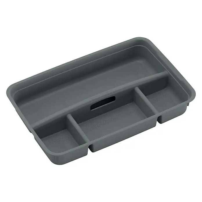 KIS Kunststoff-Einsatz K Latch Tray M - XXL - L x B x H: 36 x 54,5 x 8,5 cm, Kunststoff, Grau, Anzahl Fächer: 4 Stk. - Graue Besteckschublade mit Fächern zur Aufbewahrung von Küchenutensilien, ideal für eine organisierte Küche.