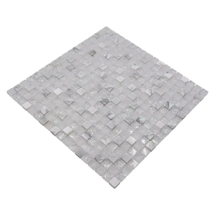 Mosaikfliese Quadrat Crystal Mix XIC 1011 - 30,5 x 30,5 cm, Weiß, Glänzend - Quadratische Marmor- und Glasmosaikfliesen in Weiß- und Grautönen für stilvolle Wand- und Bodengestaltungen.