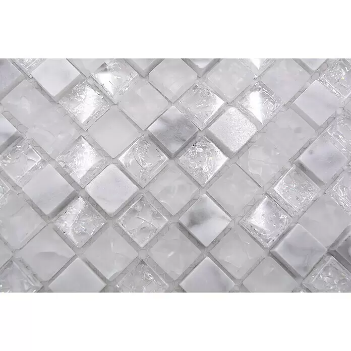 Mosaikfliese Quadrat Crystal Mix XIC 1011 - 30,5 x 30,5 cm, Weiß, Glänzend - Detailaufnahme