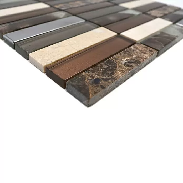 Mosaikfliese Rechteck Crystal Mix NIGHT 78X - 29,8 x 29,8 cm, Beige/Braun, Glänzend - Detailaufnahme