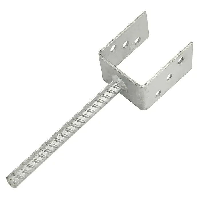 Stabilit U-Stützenschuh - L x B x H: 91 x 50 x 80 mm - Metallpfostenanker mit Betonanker zur Befestigung von Holzpfosten im Boden. Optimal für Zäune und Carports.