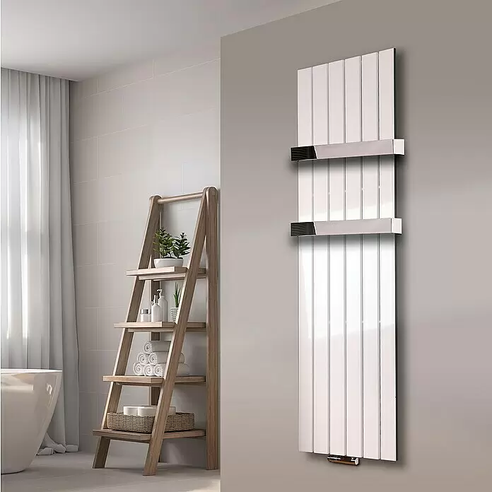 Szagato Designheizkörper Peking - B x H: 470 x 1.800 mm, Weiß, 2 Handtuchhalter (50 mm) glänzend - Stimmungsaufnahme