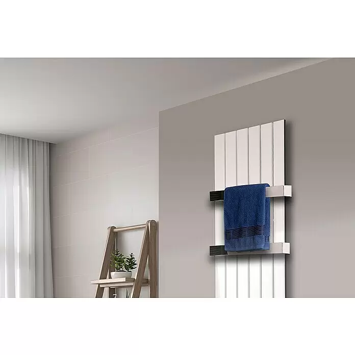 Szagato Designheizkörper Peking - B x H: 470 x 1.800 mm, Weiß, 2 Handtuchhalter (50 mm) glänzend - Anwendungsbeispiel