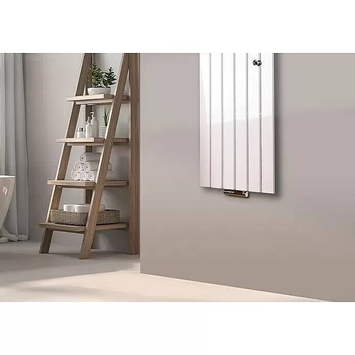 Szagato Designheizkörper Peking - B x H: 470 x 1.200 mm, Wärmeleistung bei Vorlauftemperatur von 75 °C (D: 50): 799 W, Weiß, 2 Knopfhalter - Detailaufnahme