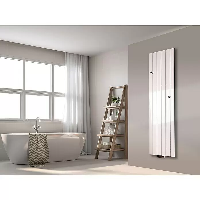 Szagato Designheizkörper Peking - B x H: 470 x 1.800 mm, Weiß, 2 Knopfhalter - Stimmungsaufnahme
