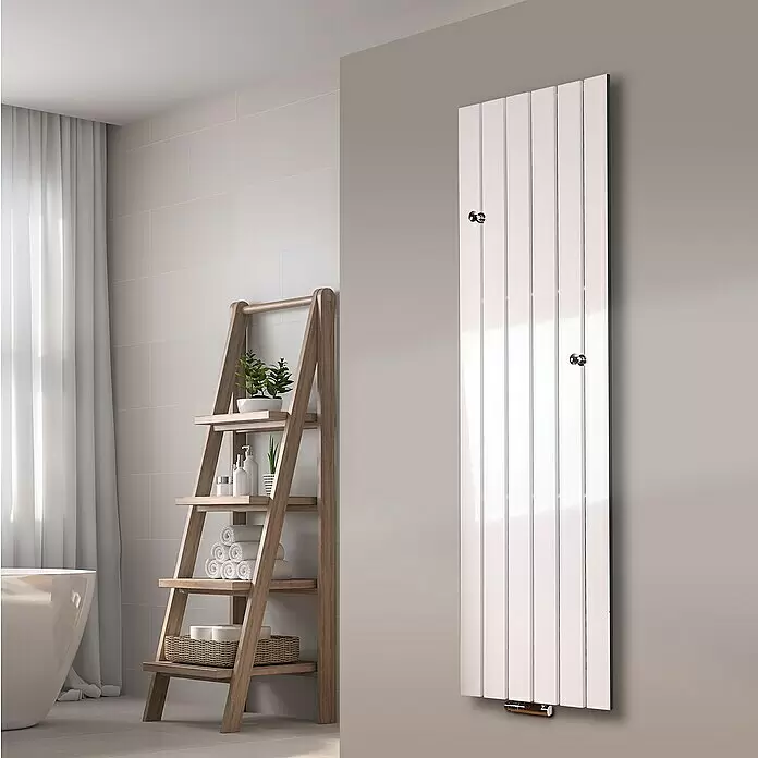 Szagato Designheizkörper Peking - B x H: 470 x 1.800 mm, Weiß, 2 Knopfhalter - Stimmungsaufnahme