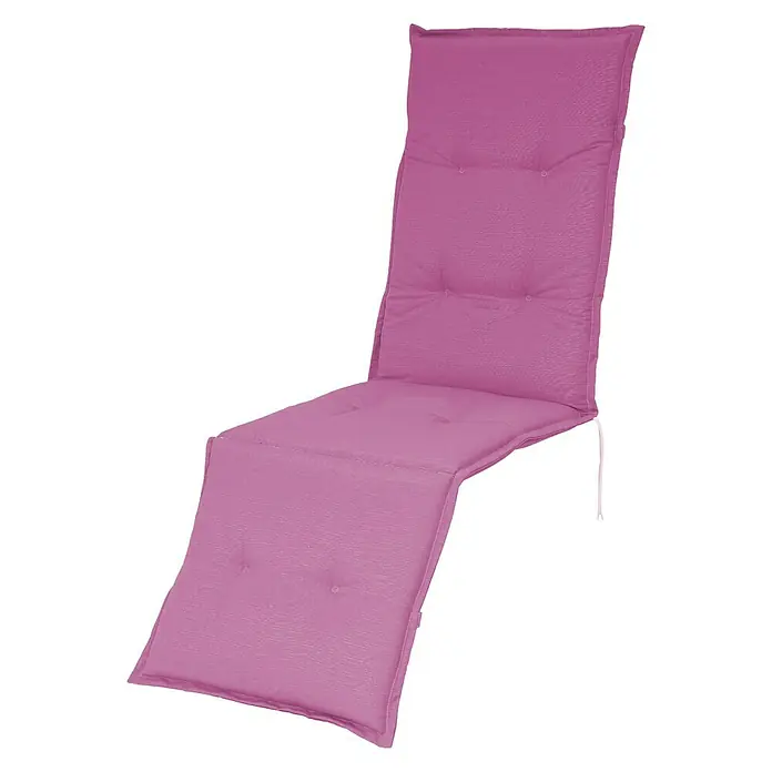 Sunfun Exclusive-Line Sitzauflage Relax - L x B x H: 174 x 50 x 6 cm, Coral - Nahaufnahme eines pinkfarbenen Liegestuhlkissens mit Knöpfen, das Komfort und Stil für den Außenbereich bietet.