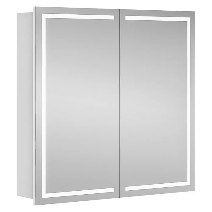 Riva LED-Spiegelschrank Lucy - B x H: 72 x 69,6 cm, Holz, Weiß - Ein zweitüriger Spiegelschrank mit integrierter LED-Beleuchtung für Badezimmer, der sowohl praktisch als auch stilvoll ist.