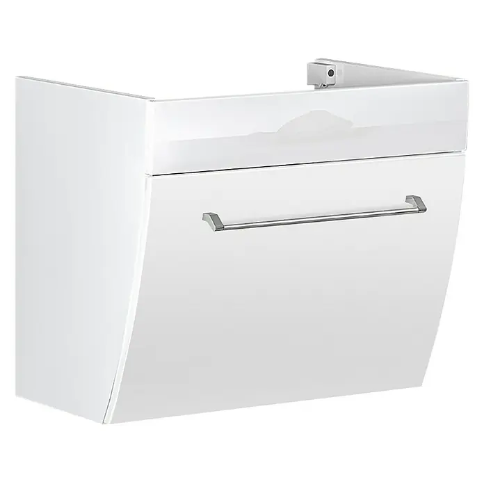 Camargue Orion Waschtischunterschrank - 59,7 x 45,5 x 52,5 cm, Weiß - Weißer Waschtischunterschrank mit Griff. Der Schrank hat eine glänzende Oberfläche und eine moderne, minimalistische Gestaltung.