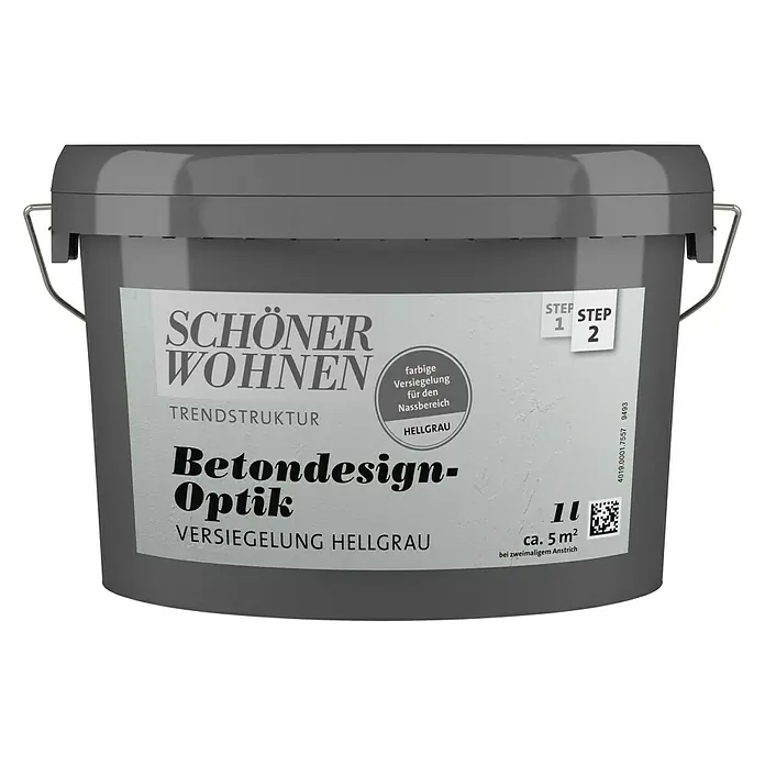 SCHÖNER WOHNEN-Farbe Betondesign-Optik Dekoputz-Set - 3 -tlg., Hellgrau - Eimer Schöner Wohnen Betondesign-Optik Versiegelung Hellgrau für Nassbereiche. Trendstruktur für Betonoptik mit ca. 5 m² Ergiebigkeit.