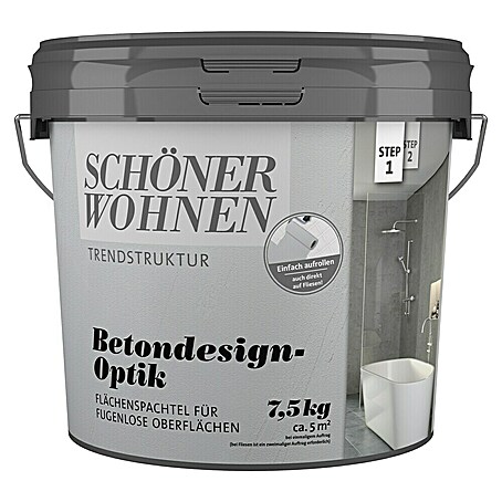 SCHÖNER WOHNEN-Farbe Betondesign-Optik Dekoputz Flächenspachtel für fugenlose Oberflächen (Grau, 7,5 kg)