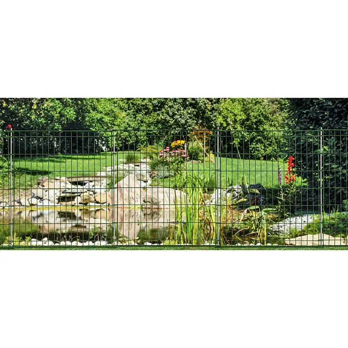 Bellissa Teichschutzzaun - 76 x 80 cm - Zaun vor einem ruhigen Gartenteich.
