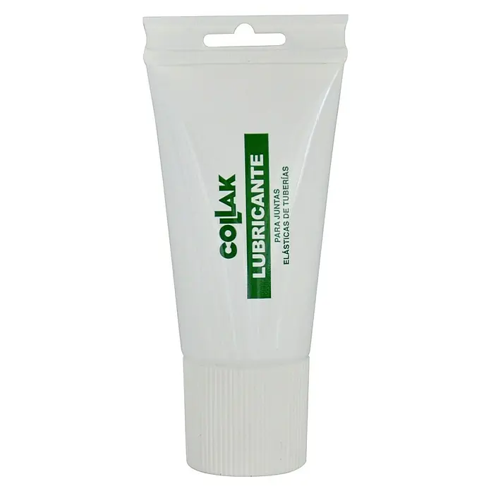 Collak Lubricante para juntas elásticas de tuberías plásticas - 150 g - Primer plano de un tubo de lubricante Colak, especialmente para conexiones de tuberías elásticas, en blanco y verde.